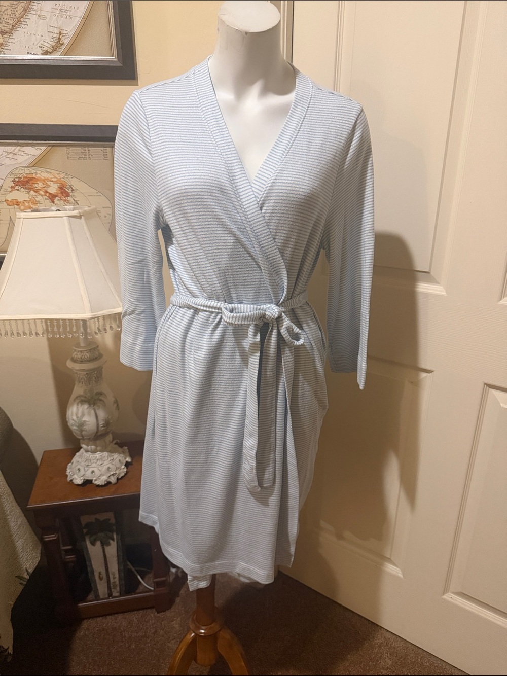 P.J. Salvage Star + Skye Light Blue Striped Women's Wrap Robe -Medium
